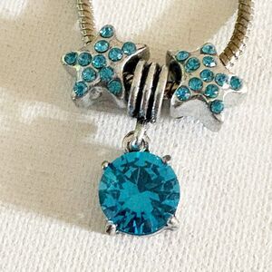 Bella Charm Silver Tone Blue Crystal Star Charm Necklace 18” Adjustable Glam